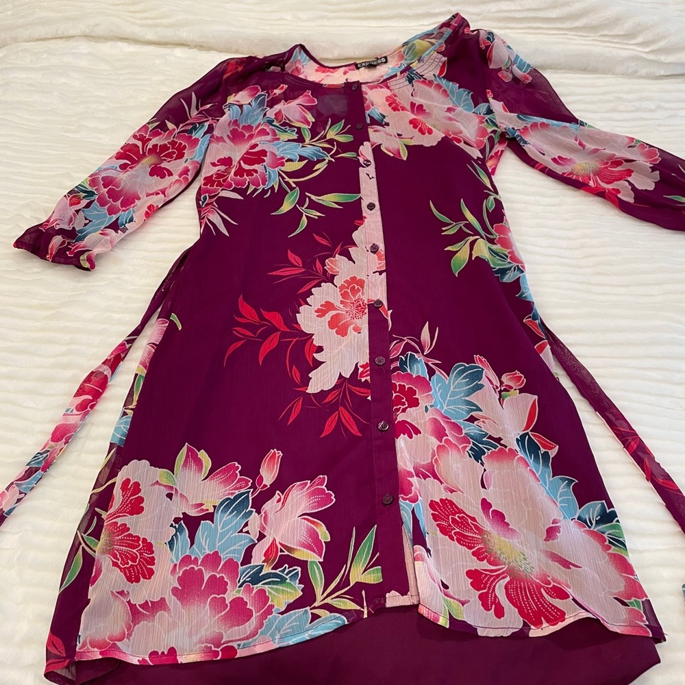 Pink floral wrap dress with buttons